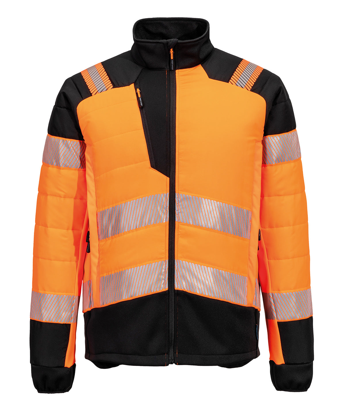 PW3 Hi-Vis Hybrid Baffle Jacket (T170) in Orange/Black, front view