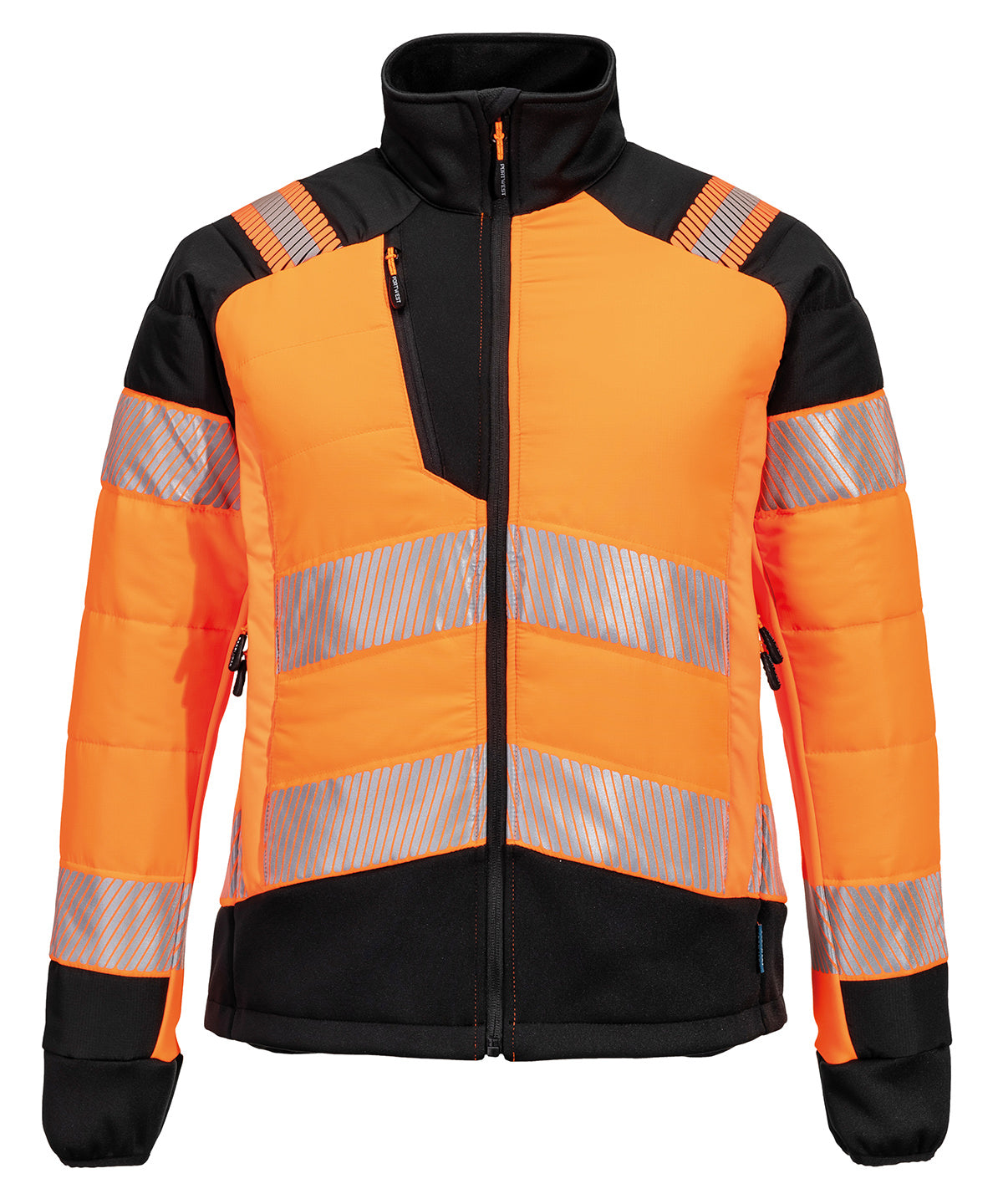 Women’s PW3 Hi-Vis Hybrid Baffle Jacket (T171) in Orange/Black, front view
