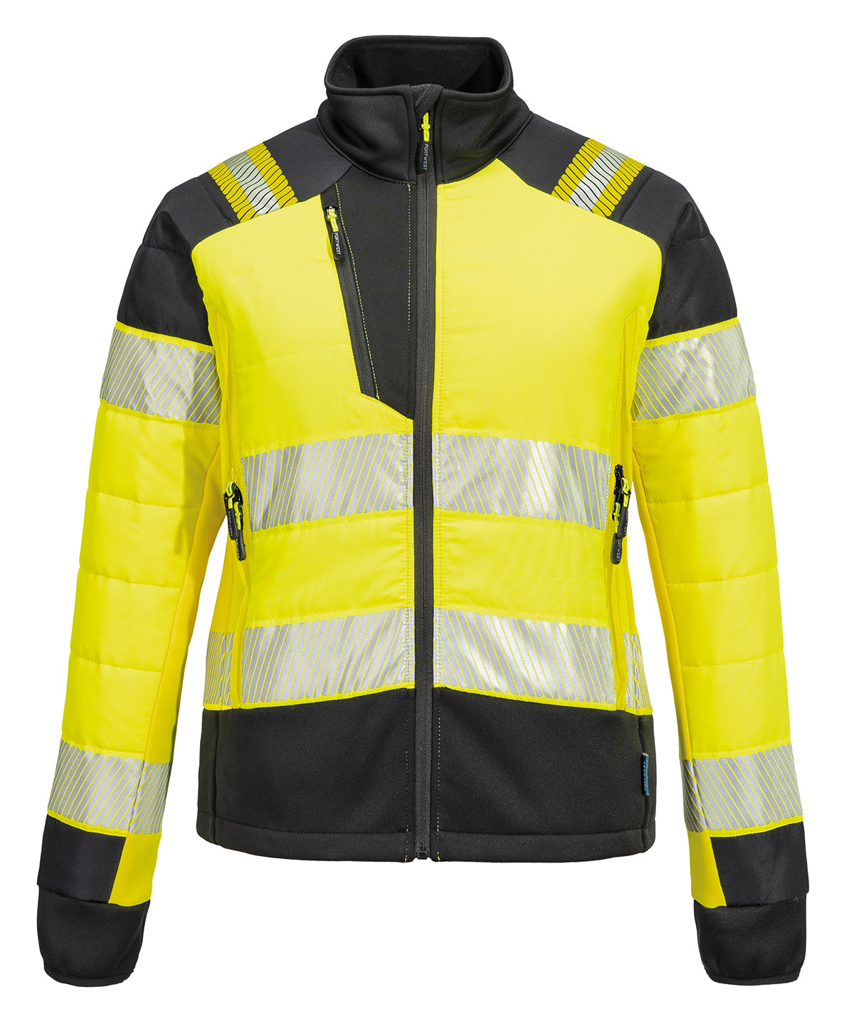Women’s PW3 Hi-Vis Hybrid Baffle Jacket (T171) in Yellow/Black, front view
