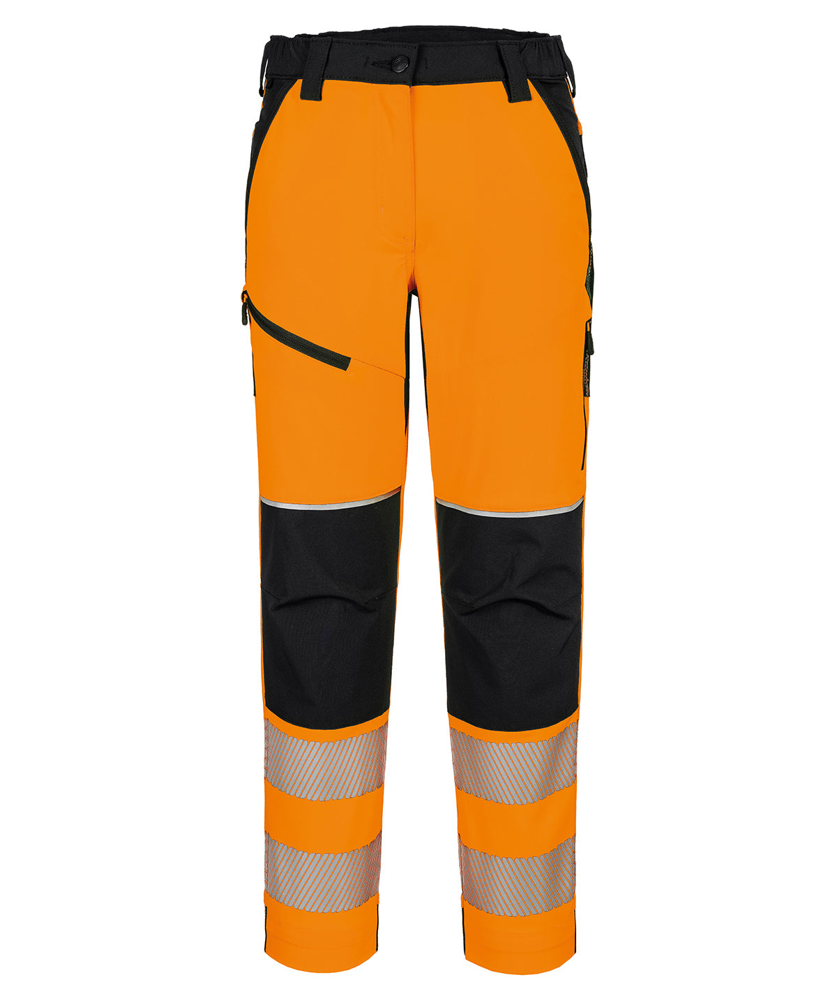 Women’s PW3 Hi-Vis Stretch Trousers (T141) in Orange/Black, front view