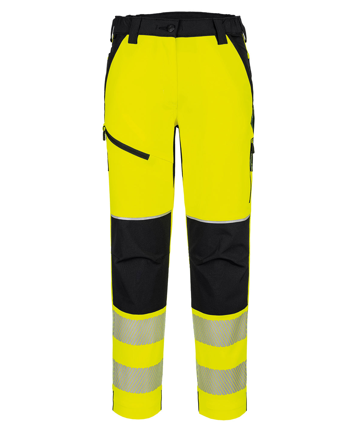 Women’s PW3 Hi-Vis Stretch Trousers (T141) in Yellow/Black, front view