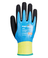 Cut D13 Nitrile Aqua Gloves (Ap50) in Blue/Black, front view