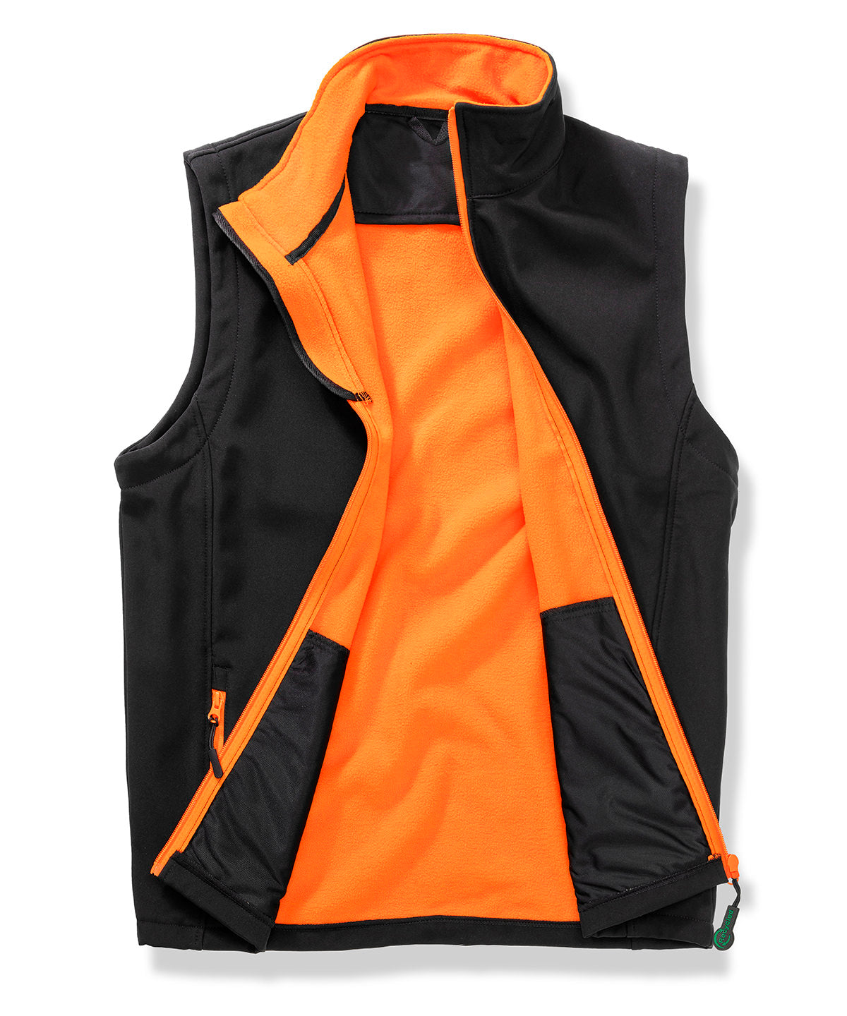 Printable Softshell Bodywarmer in Black/Orange, front view