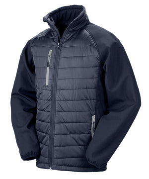 Compass Padded Softshell Jacket in Navy/Grey, front view