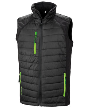 Compass Padded Softshell Gilet in Black/Lime, front view
