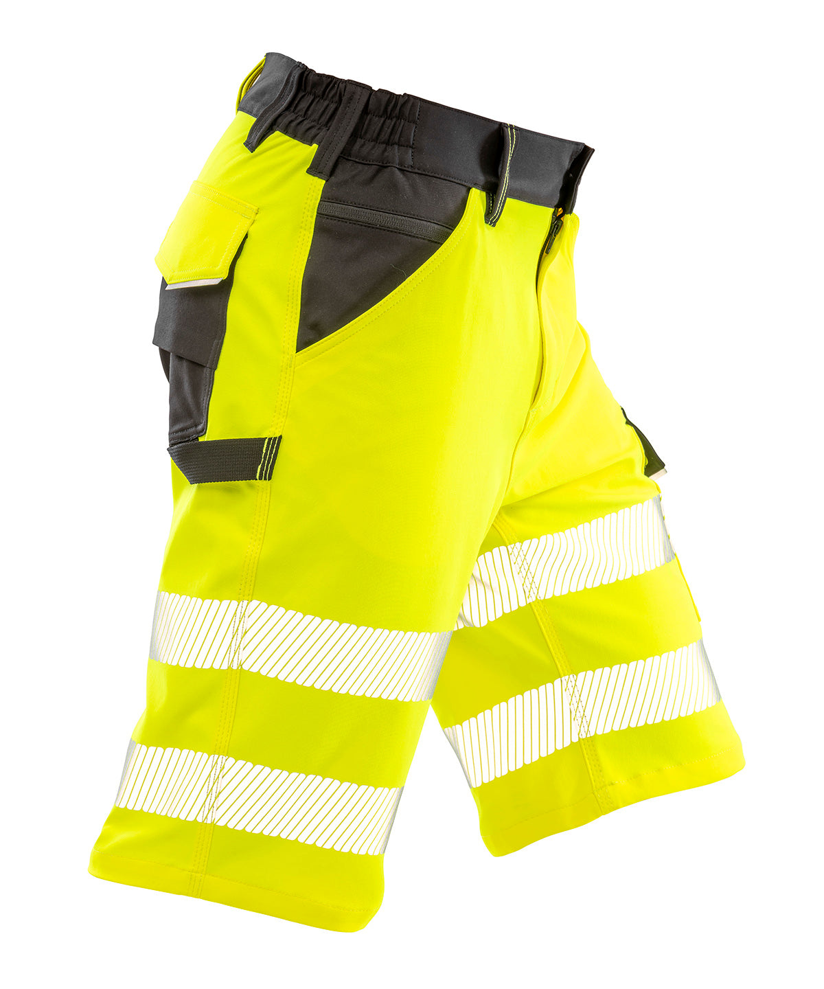 Safe-Guard Recycled Dynamic Stretch Safety Shorts in Fluorescent Yellow, front view