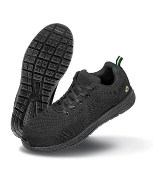 Recycled Safety Trainers in Black, front view