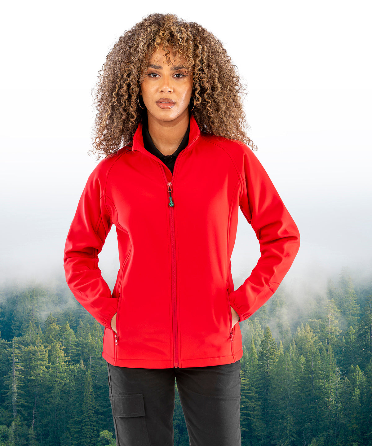 Lifestyle photo of the Women's Recycled 2-Layer Printable Softshell Jacket