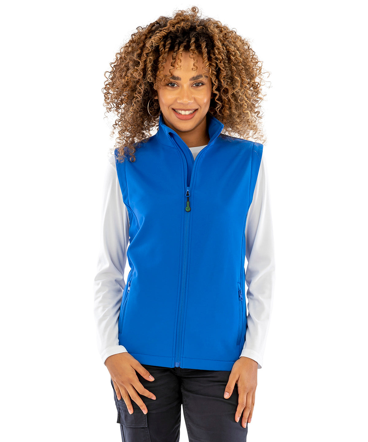 Lifestyle photo of the Women's Recycled 2-Layer Printable Softshell Bodywarmer