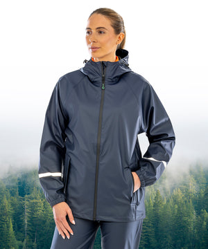 Lifestyle photo of the Prism PU Waterproof Jacket with Reflective Bands and Recycled Backing