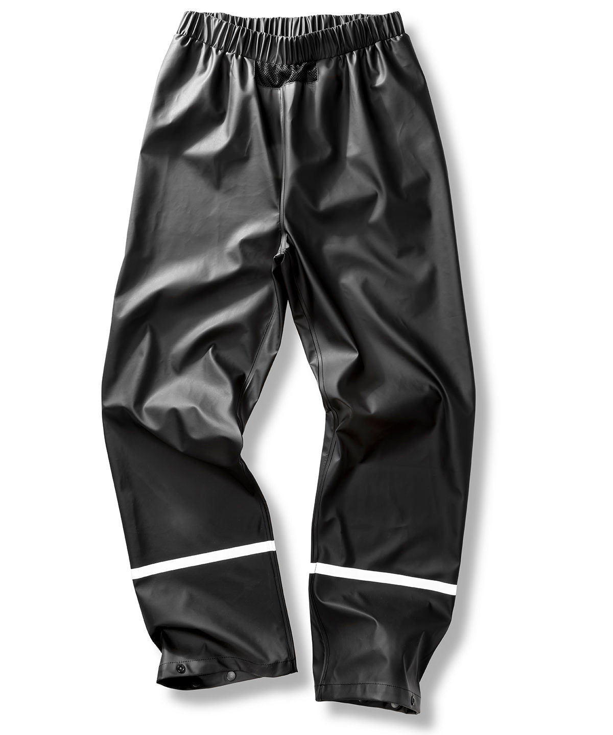 Prism PU Waterproof Trousers with Reflective Bands and Recycled Backing in Black, front view