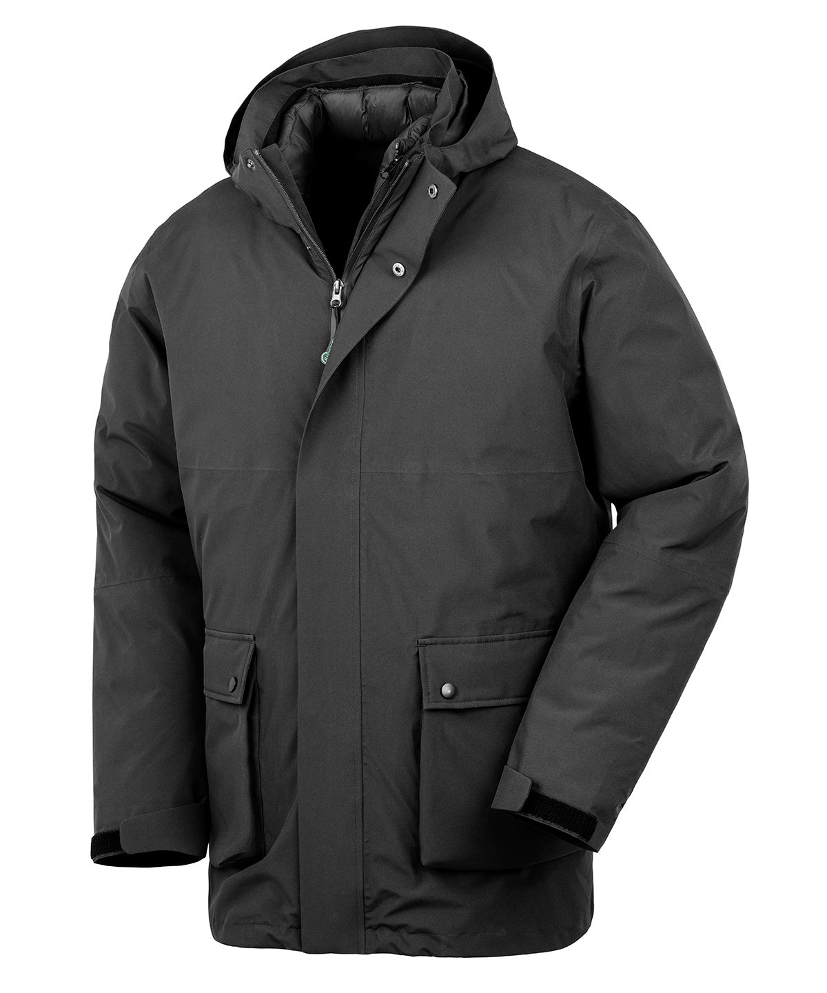 Recycled 3-in-1 Padded Ripstop Jacket in Black, front view