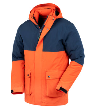 Recycled 3-in-1 Padded Ripstop Jacket in Navy/Orange, front view