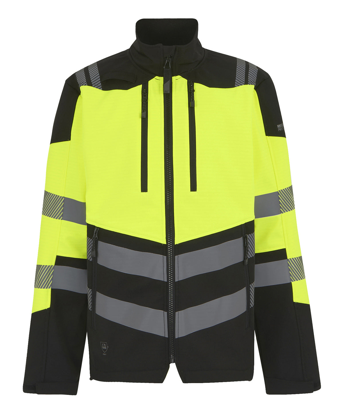 Hi-Vis X-Pro 3-Layer Softshell Jacket (Class 2) in Black/Yellow, front view