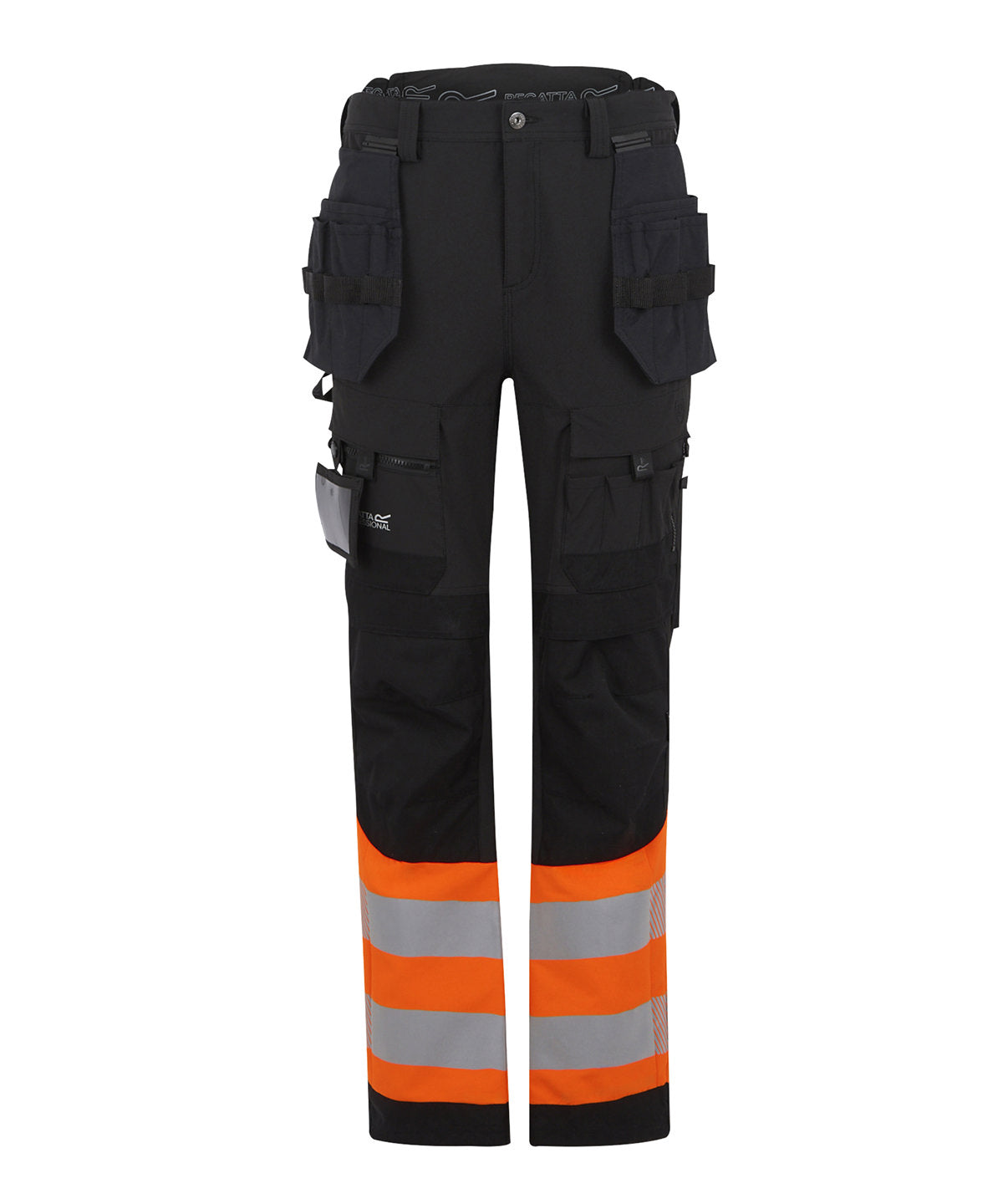 Hi-Vis X-Pro Stretch Holster Trousers (Class 1) in Black/Orange, front view
