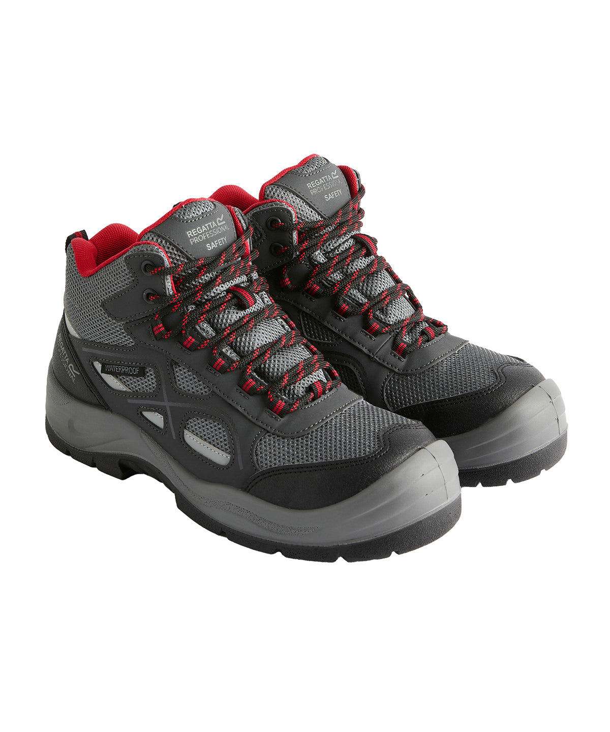 Limestone S6 Waterproof Boots in Granite/Red, front view