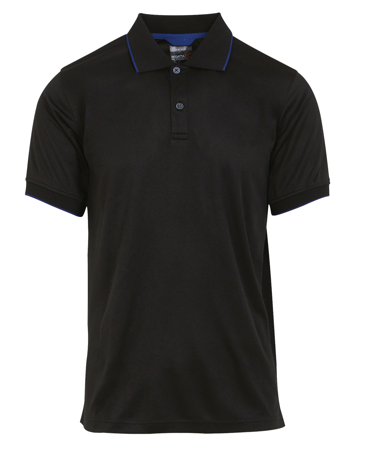 Navigate Short Sleeve Polo in Black/New Royal, front view
