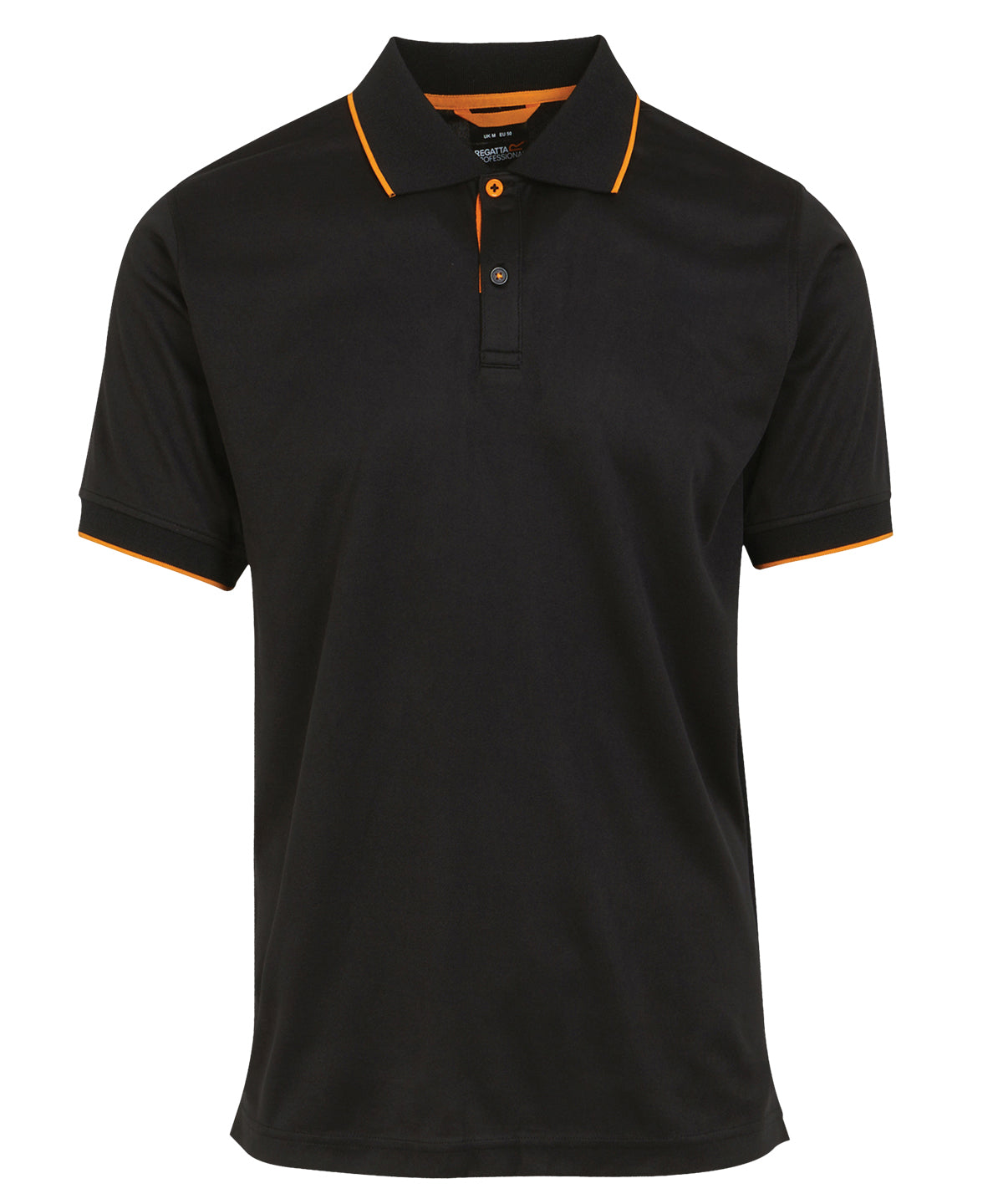 Navigate Short Sleeve Polo in Black/Orange Pop, front view