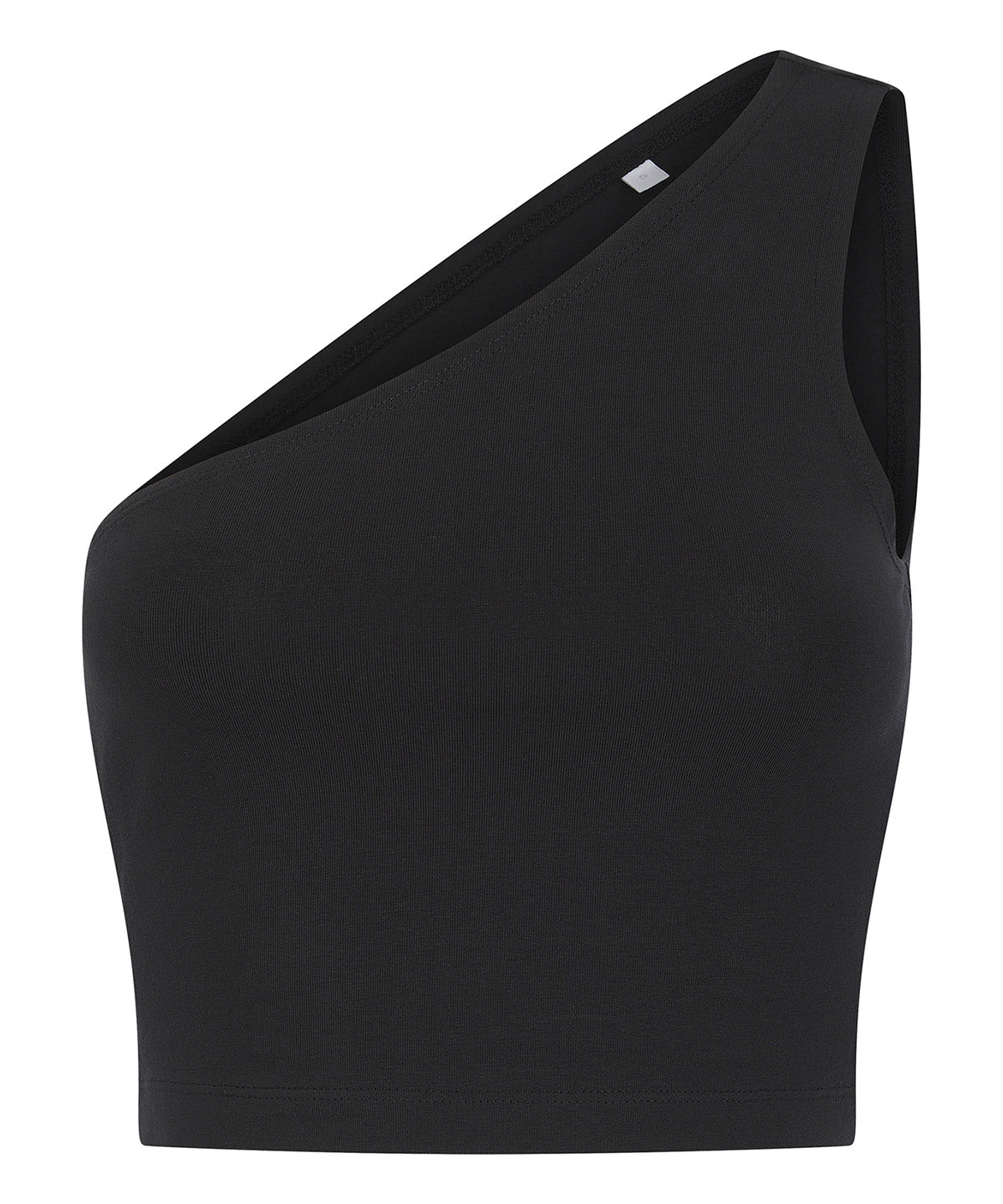 Women’s One-Shoulder Top in Black, front view