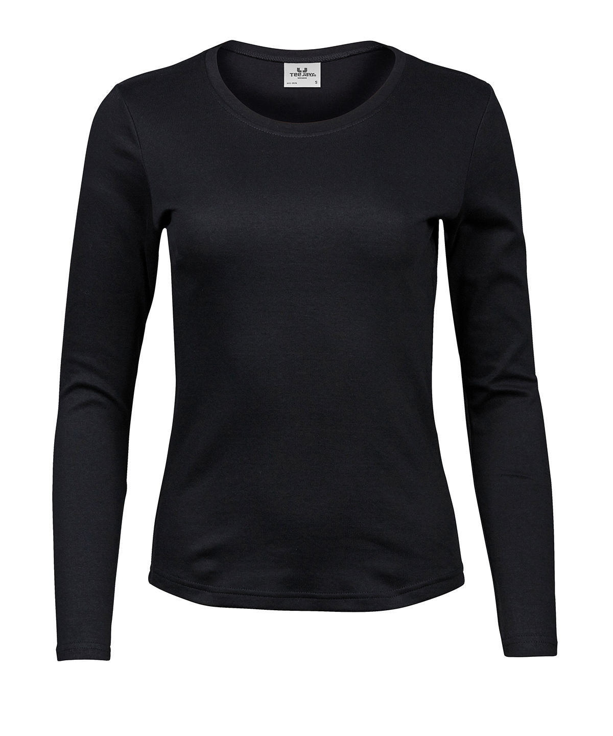 Women’s Long Sleeve Interlock Tee (590) in Black, front view