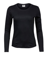 Women’s Long Sleeve Interlock Tee (590) in Black, front view