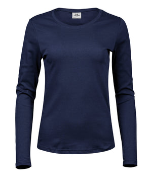 Women’s Long Sleeve Interlock Tee (590) in Navy, front view
