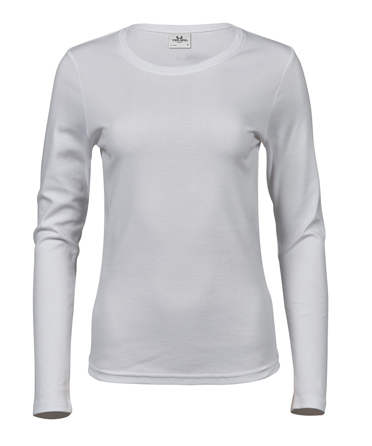 Women’s Long Sleeve Interlock Tee (590) in White, front view
