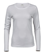 Women’s Long Sleeve Interlock Tee (590) in White, front view
