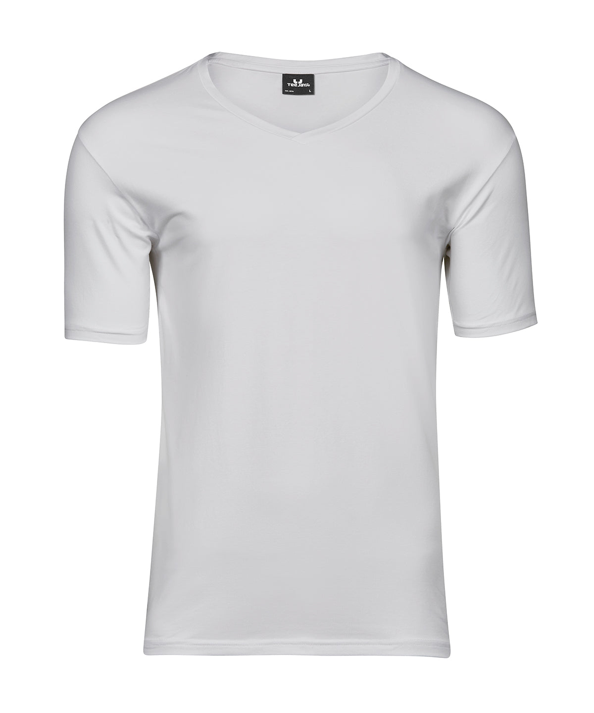 Stretch V-Neck Tee (401) in White, front view