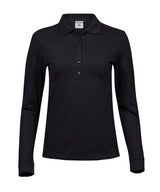 Women’s Luxury Stretch Long Sleeve Polo (146) in Black, front view
