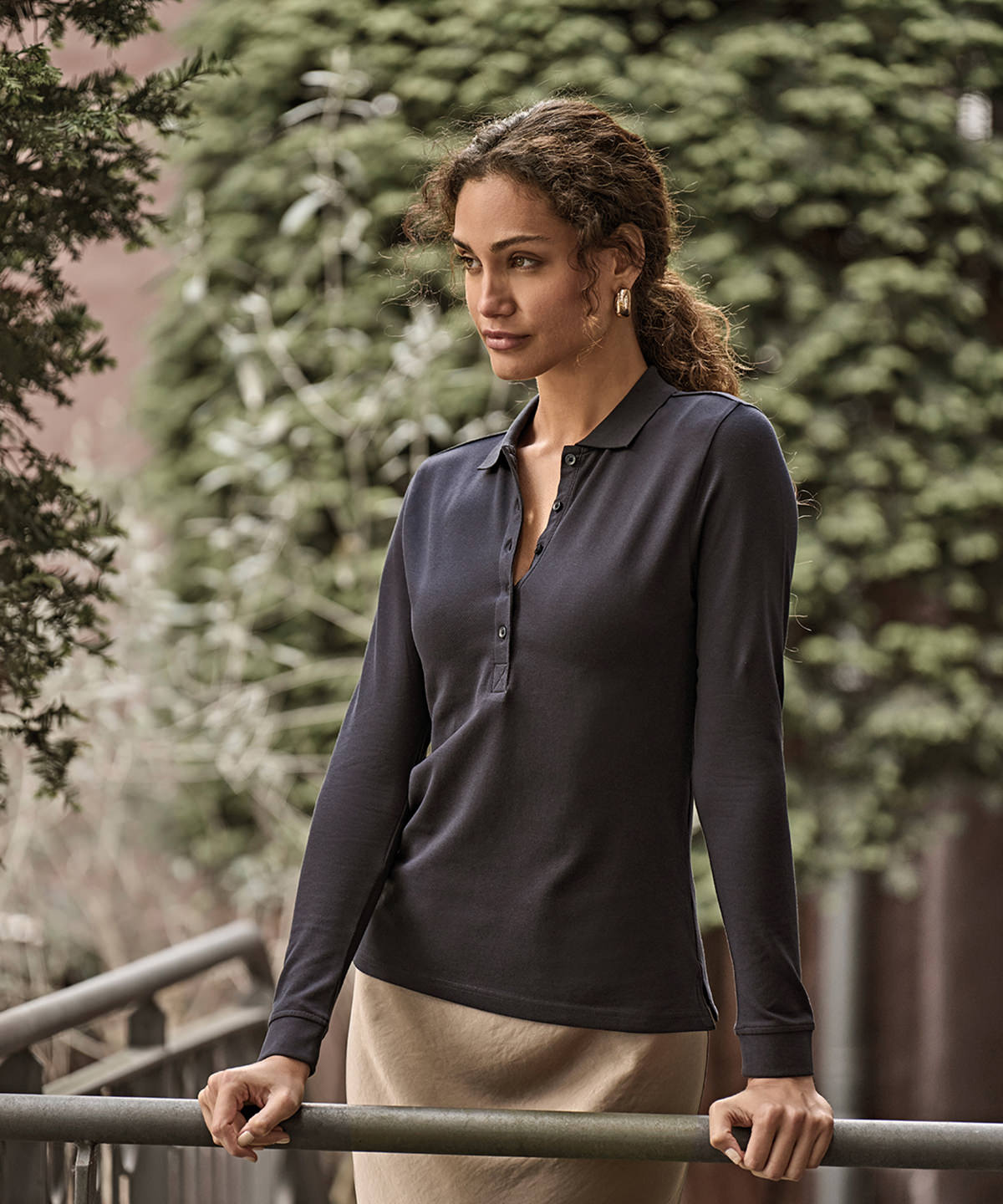 Lifestyle photo of the Women’s Luxury Stretch Long Sleeve Polo (146)