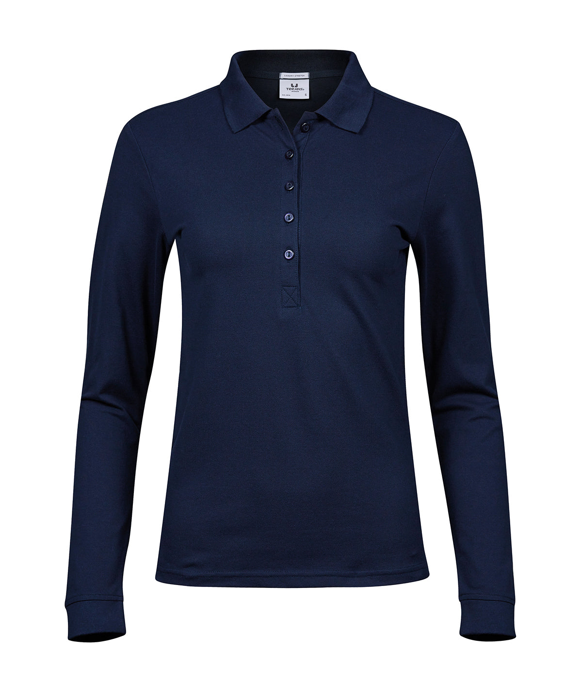 Women’s Luxury Stretch Long Sleeve Polo (146) in Navy, front view