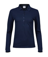 Women’s Luxury Stretch Long Sleeve Polo (146) in Navy, front view