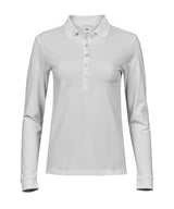 Women’s Luxury Stretch Long Sleeve Polo (146) in White, front view
