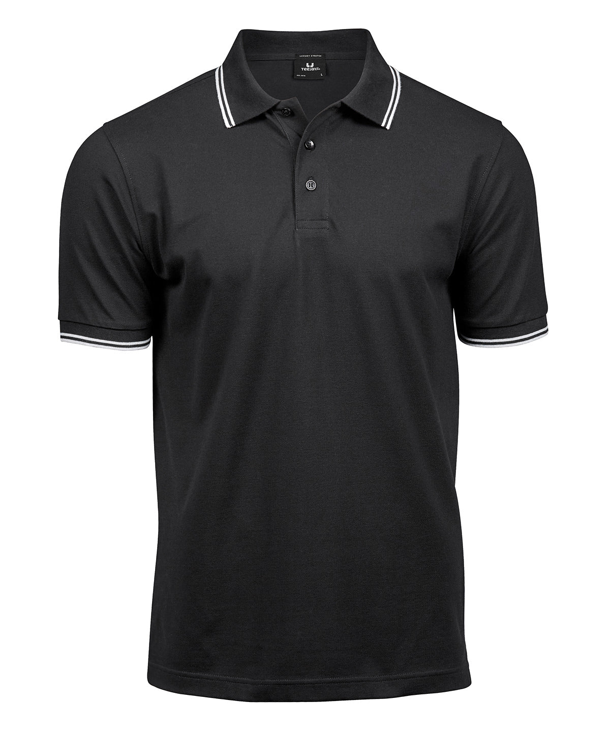 Luxury Stripe Stretch Polo (1407) in Black/White, front view