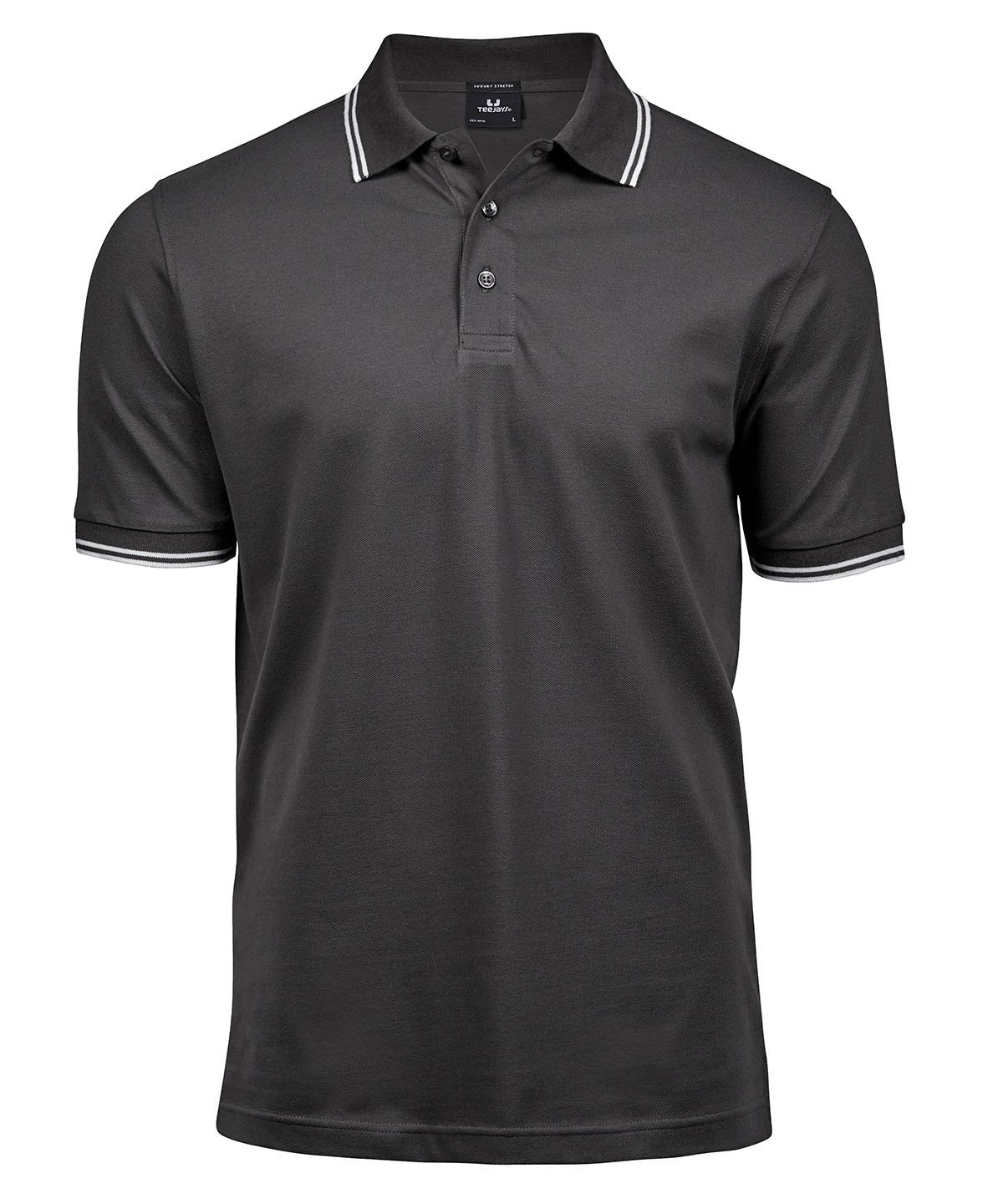 Luxury Stripe Stretch Polo (1407) in Dark Grey/White, front view