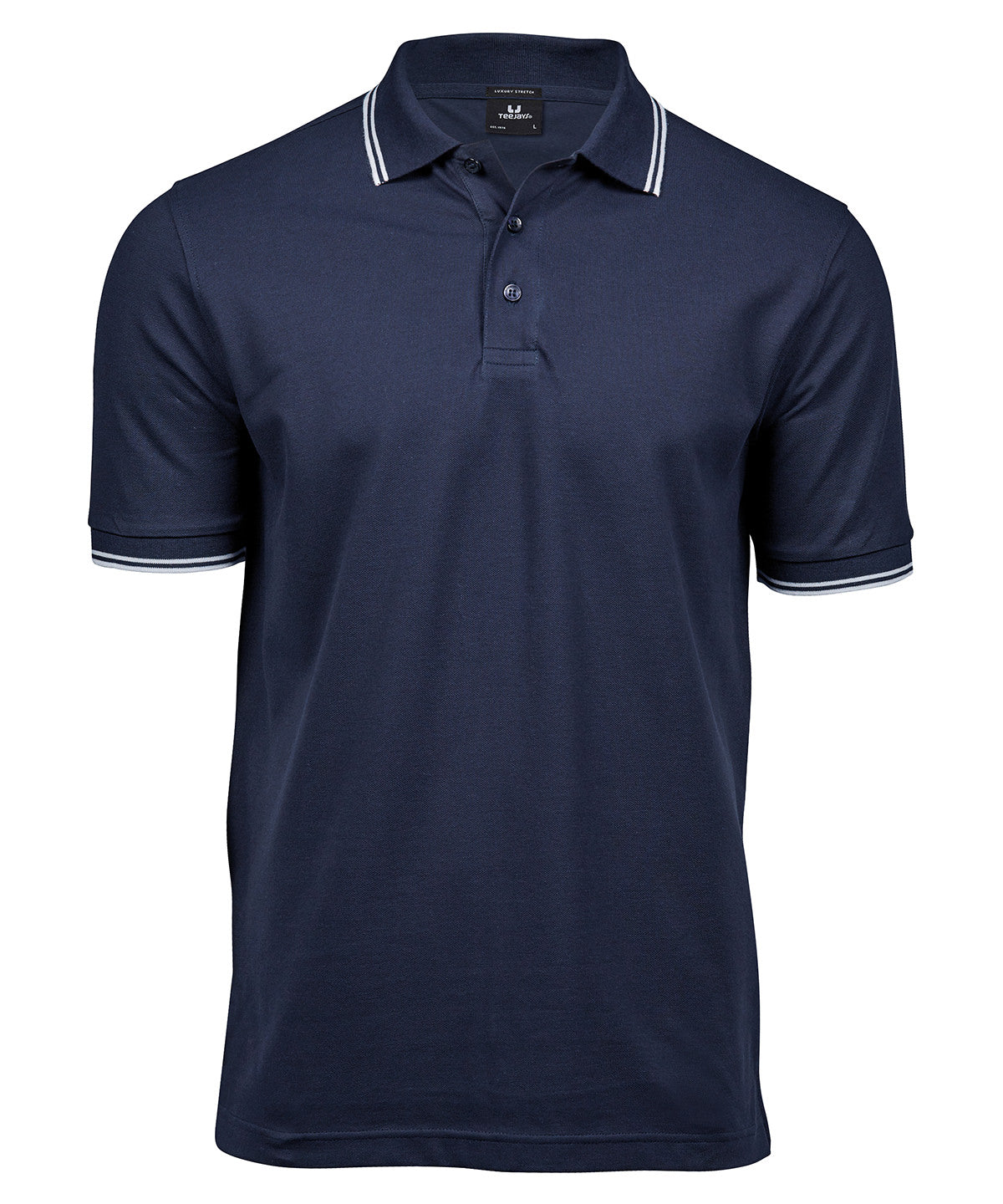 Luxury Stripe Stretch Polo (1407) in Navy/White, front view