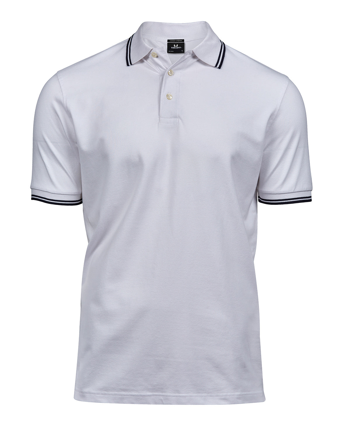 Luxury Stripe Stretch Polo (1407) in White/Navy, front view