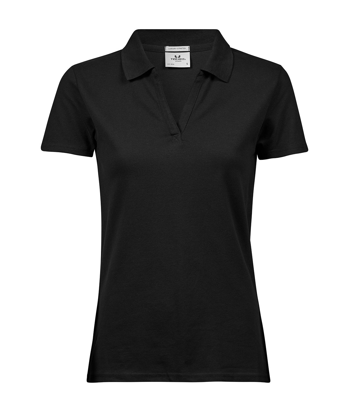 Women’s Luxury Stretch V-Neck Polo (1409) in Black, front view