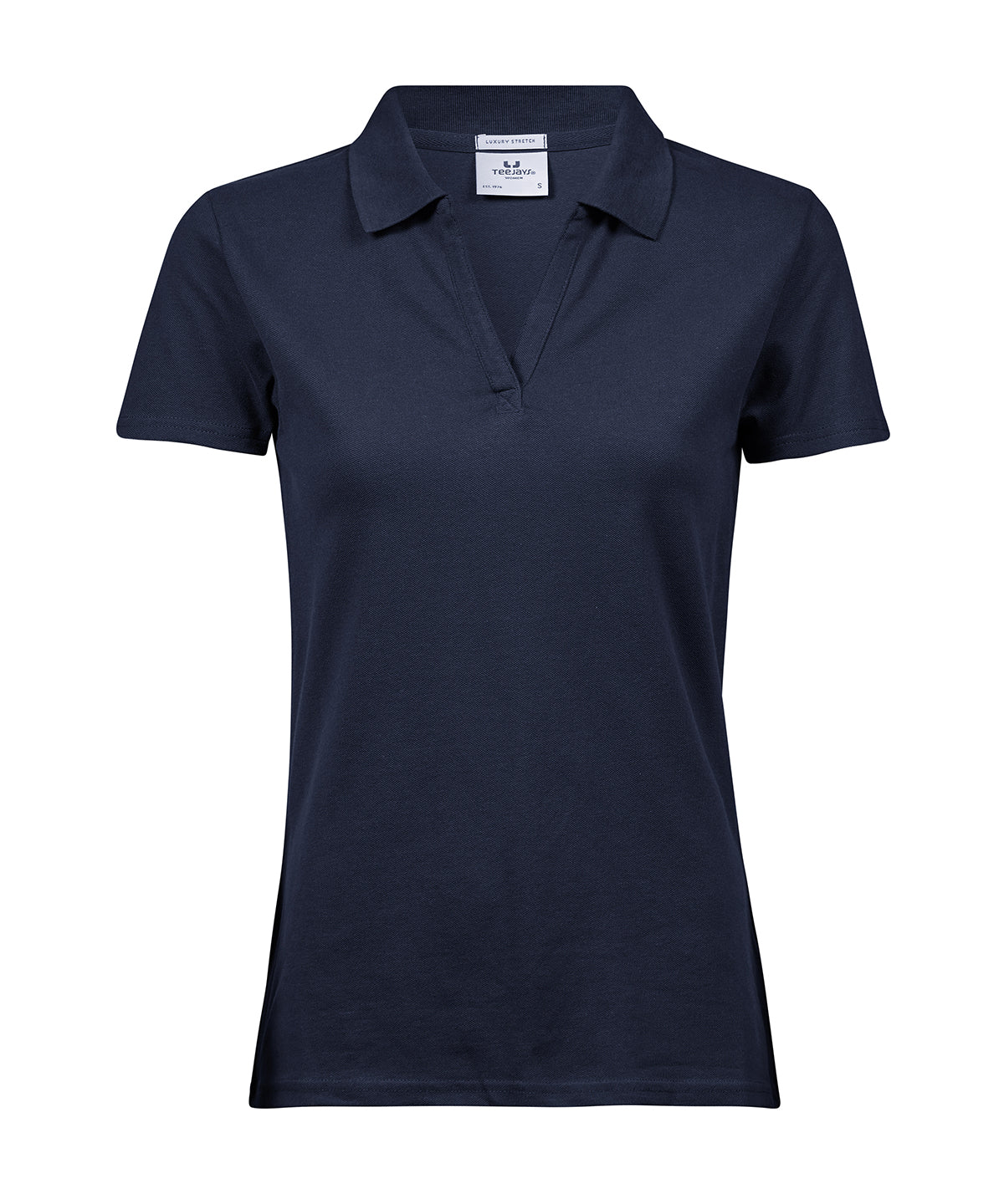 Women’s Luxury Stretch V-Neck Polo (1409) in Navy, front view