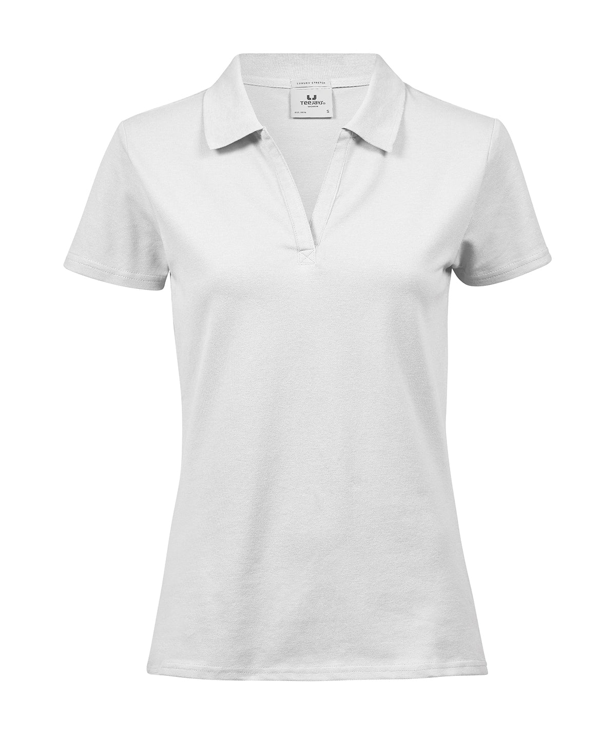 Women’s Luxury Stretch V-Neck Polo (1409) in White, front view