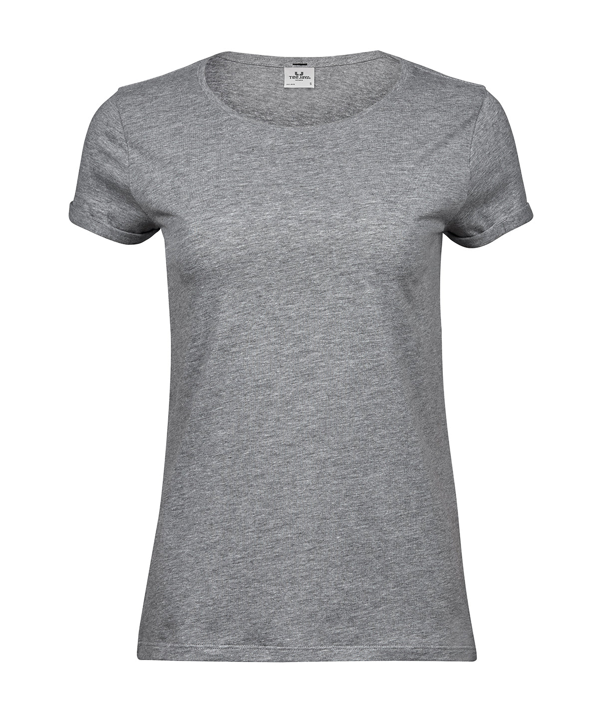 Women’s Roll-Up Tee (5063) in Heather Grey, front view
