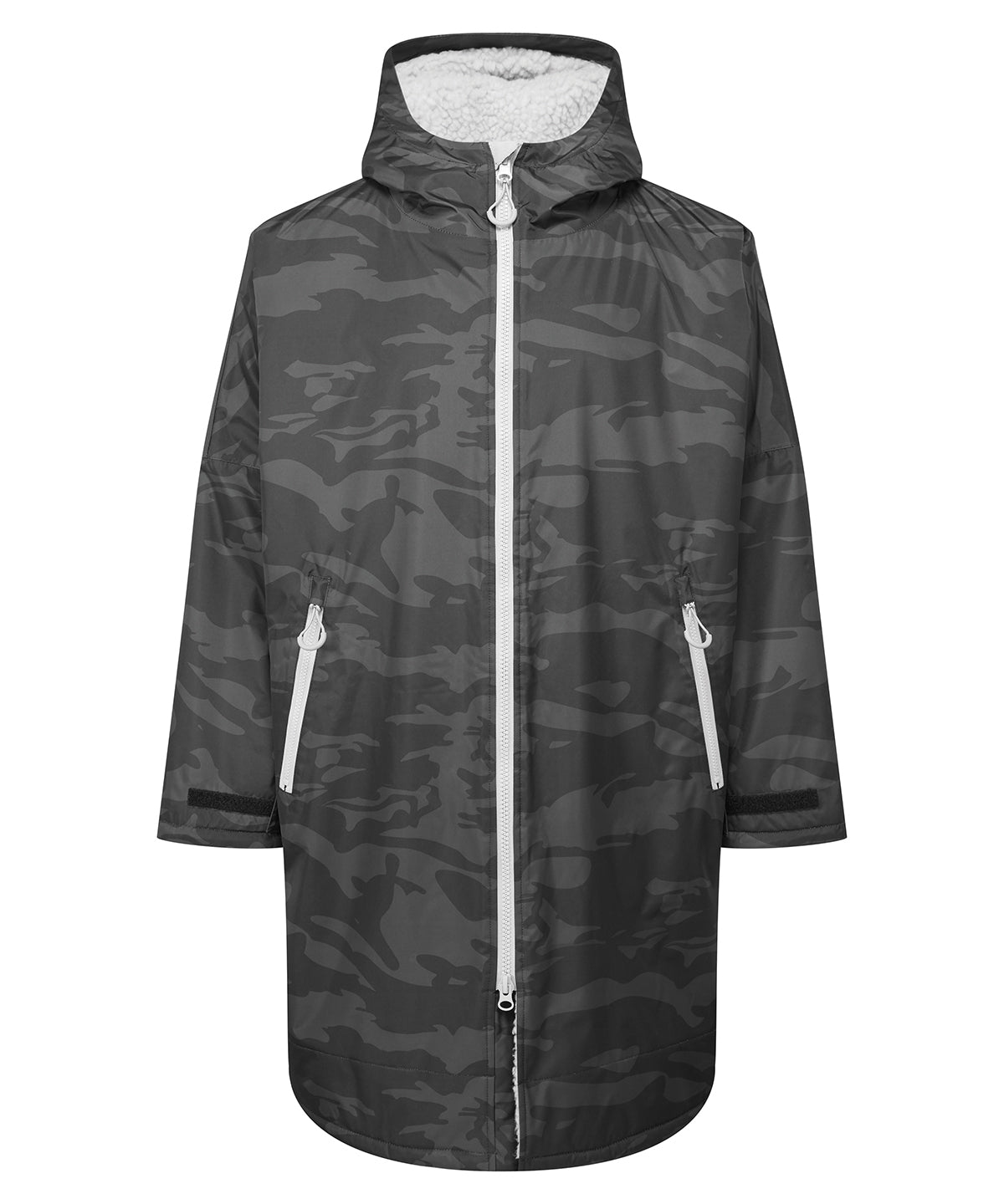 All-Seasons Waterproof Changing Robe in Black Camo/Cool Grey, front view