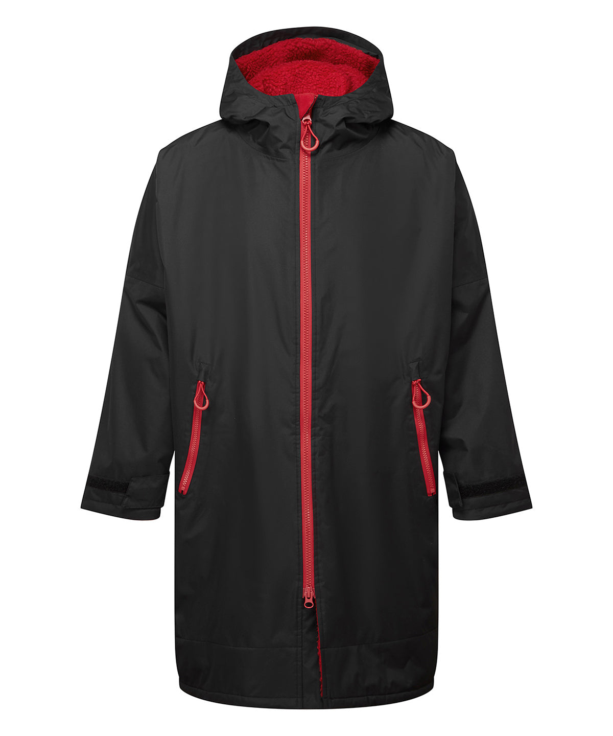 All-Seasons Waterproof Changing Robe in Black/Fire Red, front view