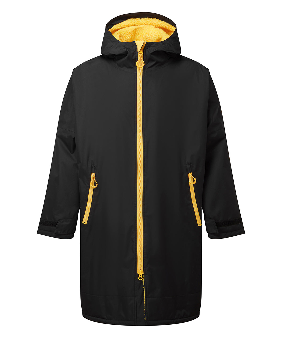 All-Seasons Waterproof Changing Robe in Black/Sun Yellow, front view