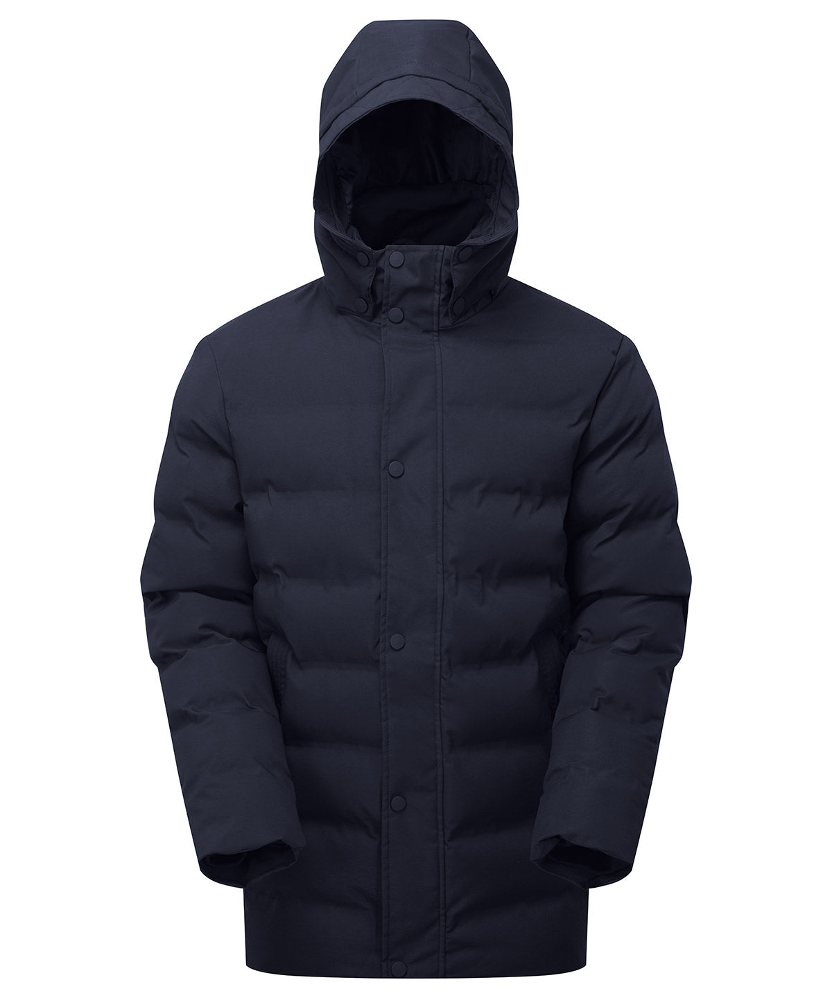 Recycled Bonded Longline Padded Jacket in Navy, front view