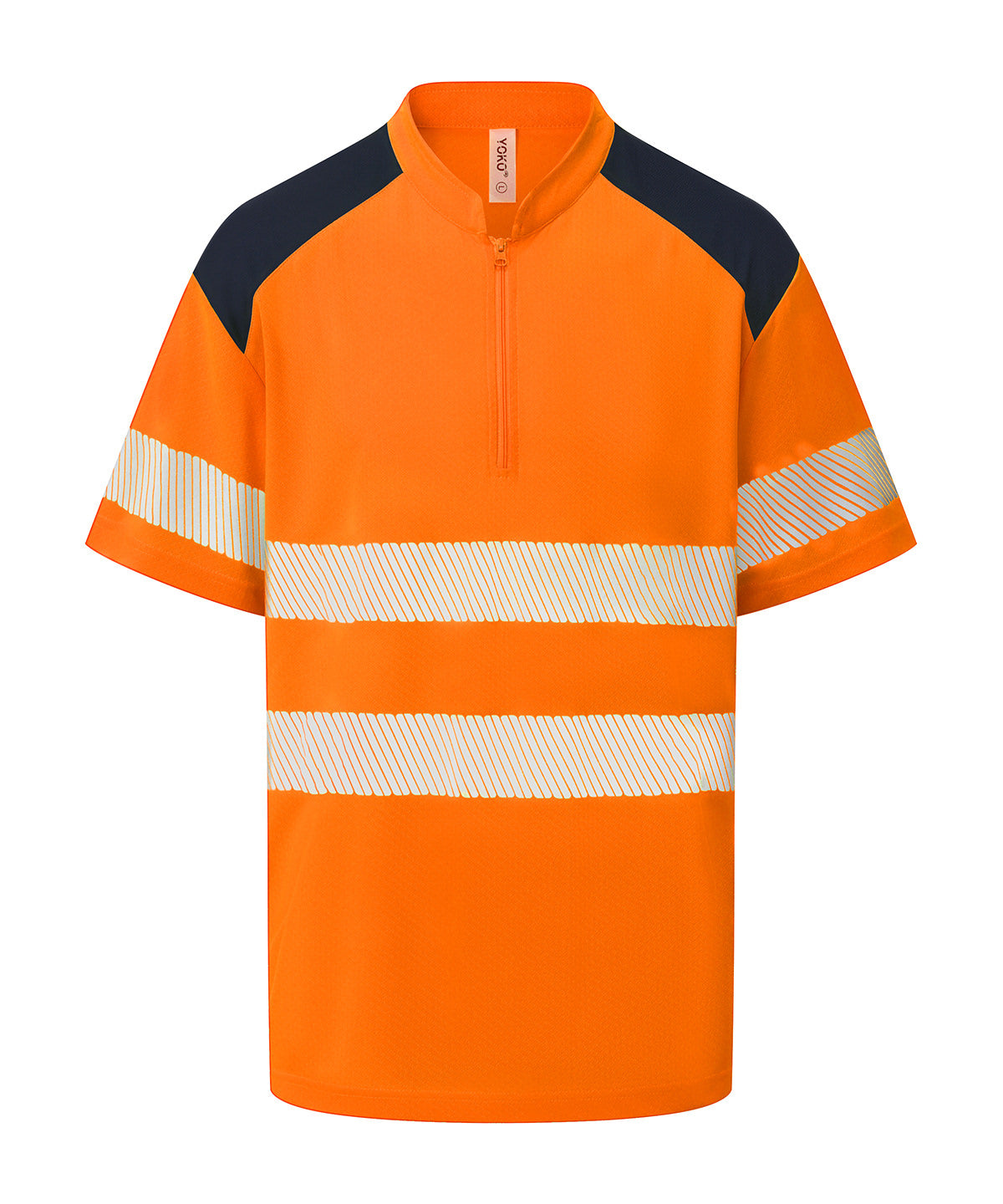 Hi-Vis Mandarin Collar Zip Neck Comfort Trim Polo (Hvj230) in Hi-vis Orange, front view