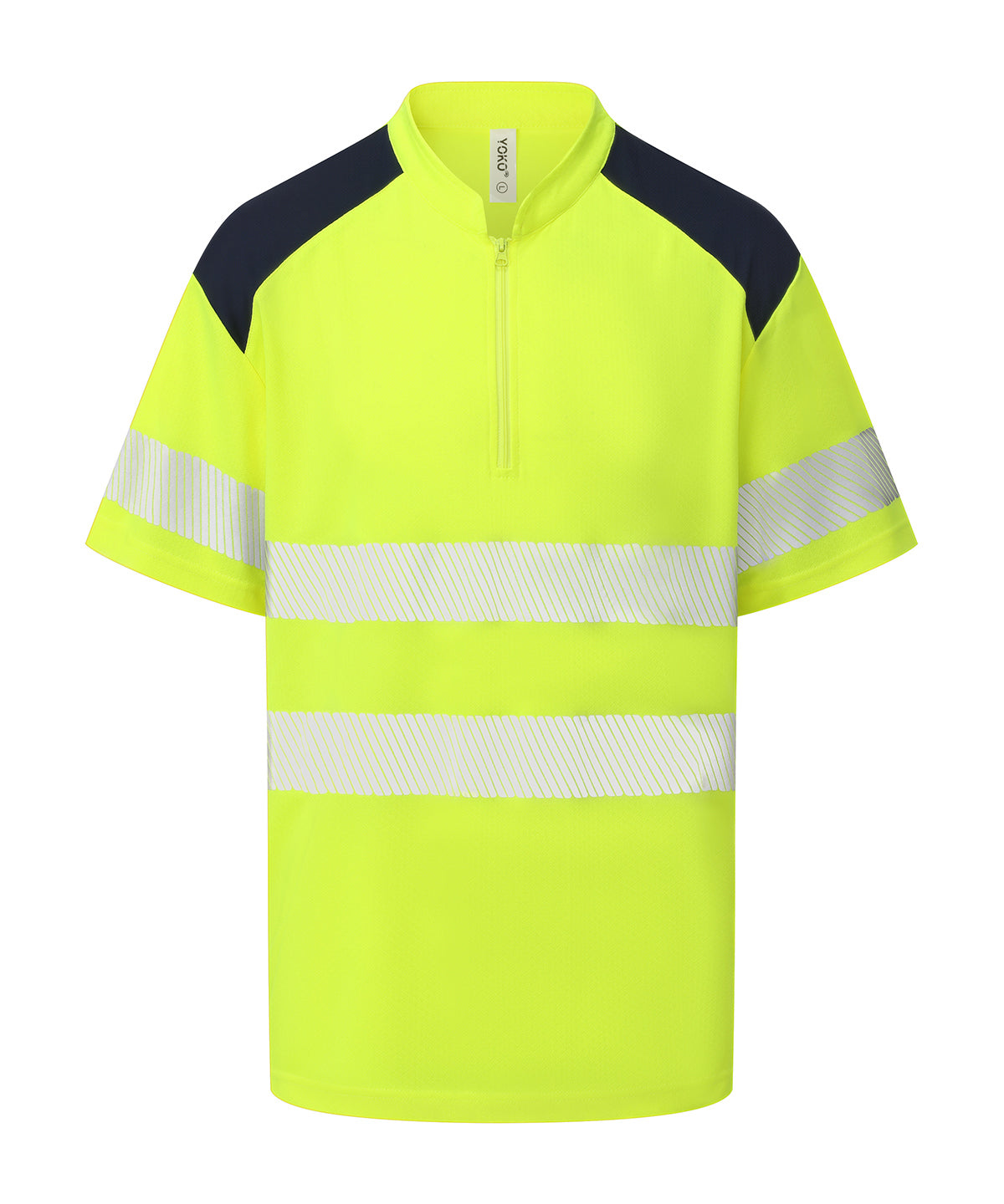 Hi-Vis Mandarin Collar Zip Neck Comfort Trim Polo (Hvj230) in Hi-vis Yellow, front view
