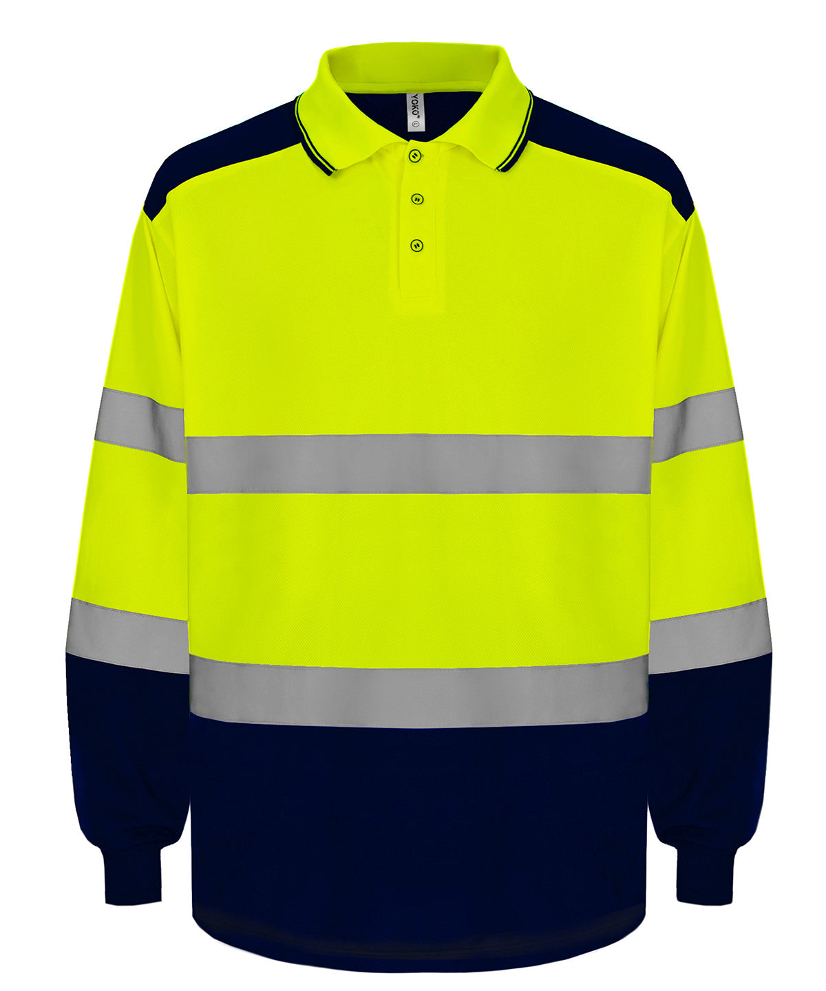 Hi-Vis Two-Tone Long Sleeve Polo (Hvj330) in Hi-vis Yellow/Navy, front view