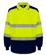 Hi-Vis Two-Tone Long Sleeve Polo (Hvj330) in Hi-vis Yellow/Navy, front view